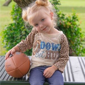 Southern Grace Girls Football Shirt with Leopard Sleeves - Cream and Brown